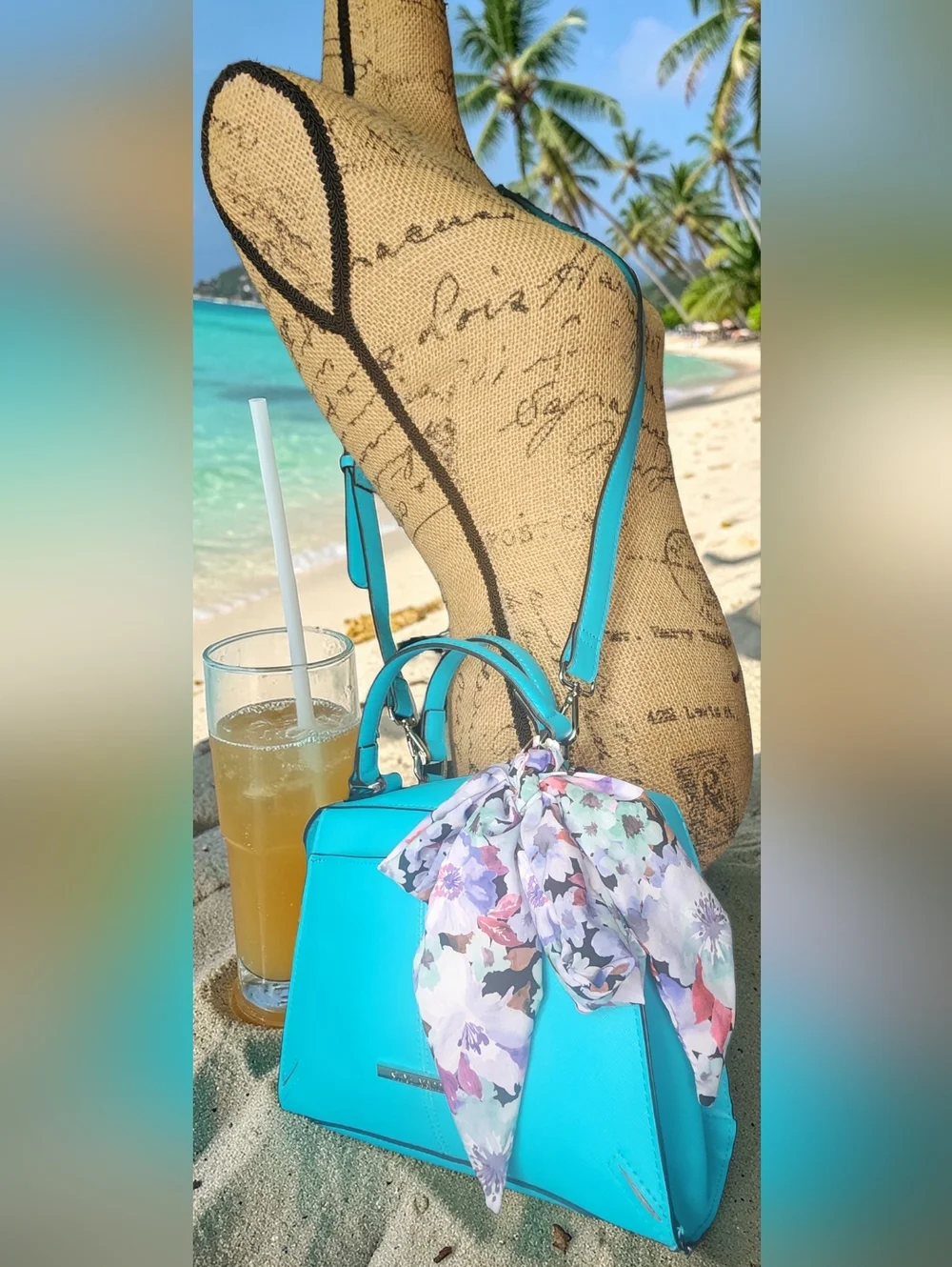 Steve Madden Breese Crossbody Bag In Turquoise Hue With Floral Scarf NWOT - Picture 12 of 16